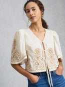 Erin Tie Front Top - Natural White