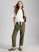 Elle Linen Blend Trouser - Khaki Green