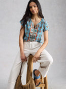 Nelly Notch Neck Tee - Blue