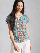 Nelly Notch Neck Tee - Blue