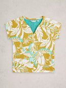 Nelly Notch Neck Tee - Teal Multi