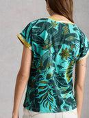 Nelly Notch Neck Tee - Teal Multi