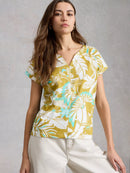 Nelly Notch Neck Tee - Teal Multi