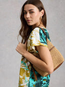 Nelly Notch Neck Tee - Teal Multi
