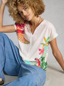 Nelly Notch Neck Tee - White Multi