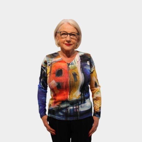 Abstract V Neck Jumper - Print
