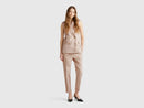 Linen Blend Stripe Trousers - Sand