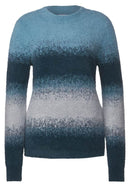 Striped Feather Yarn Turtle Neck - Petrol Blue