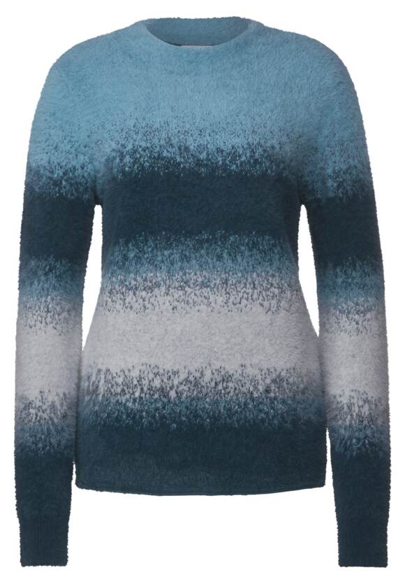 Striped Feather Yarn Turtle Neck - Petrol Blue