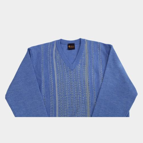 Pattern V Neck Jumper - Sapphire