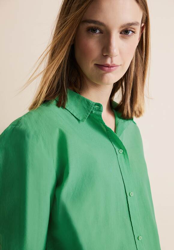 Striped Shirt Collar Blouse - Fresh Spring Green