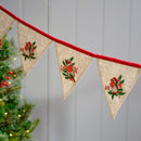 Christmas Robin Embroidered Bunting Cotton & Linen