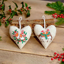 Christmas Robin Embroidered Bunting Cotton & Linen Heart