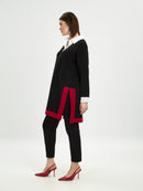 Long Black Sweater With Trims - Black