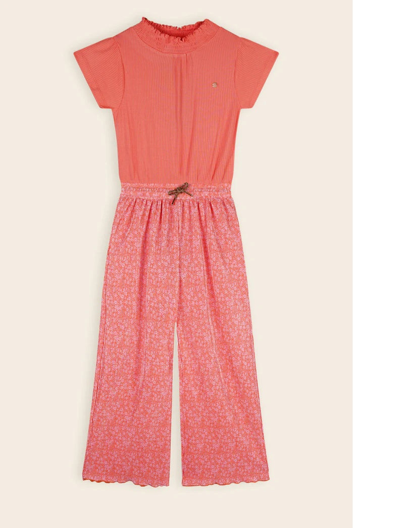 Sylja AOP Daisy Plissee Jumpsuit - Orange Coral