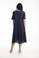 Cotton layered midi dress - Navy