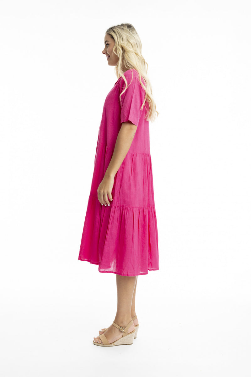 Cotton layered midi dress - Pink
