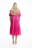 Cotton layered midi dress - Pink