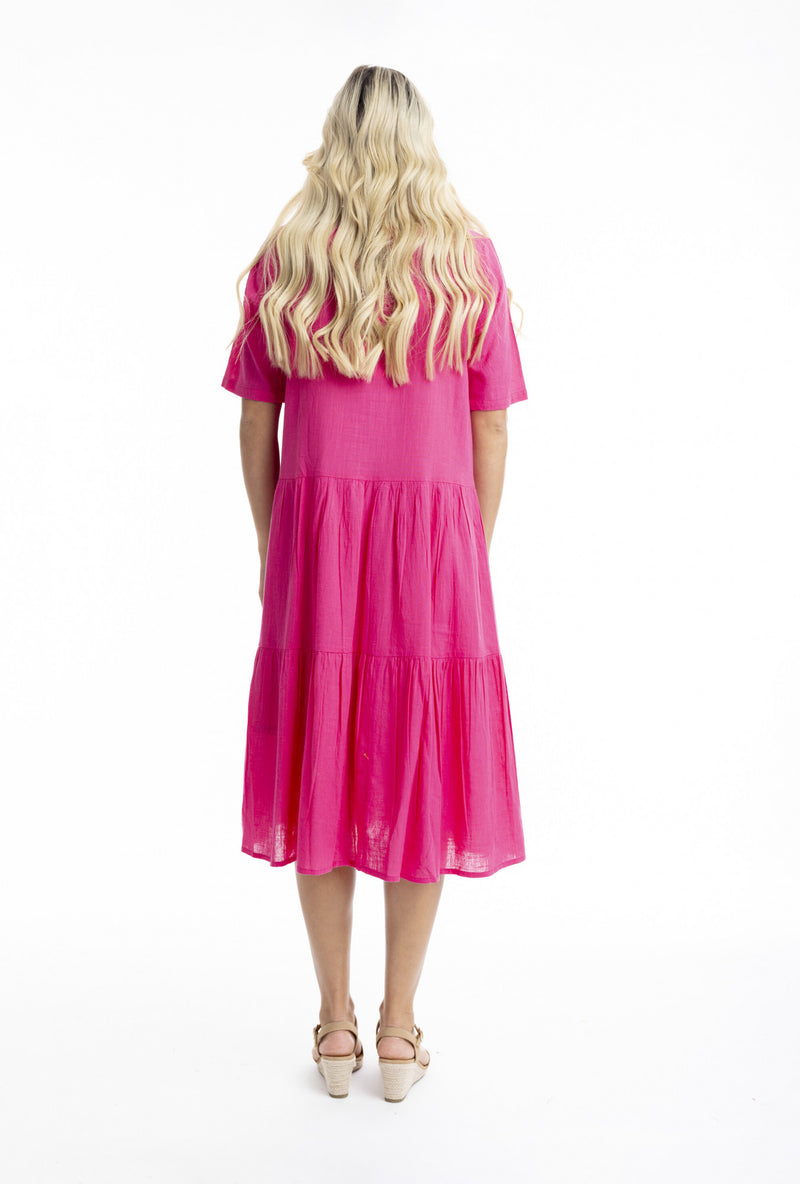 Cotton layered midi dress - Pink