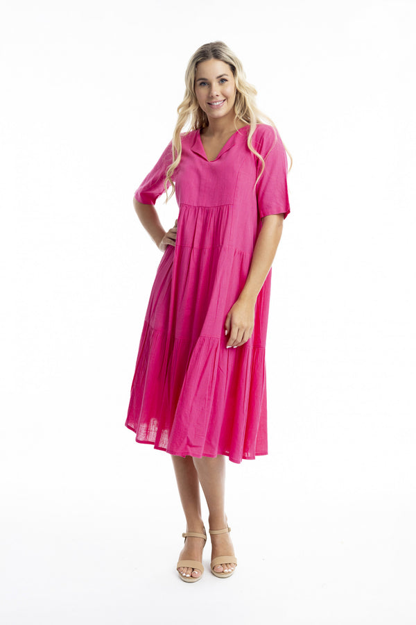 Cotton layered midi dress - Pink