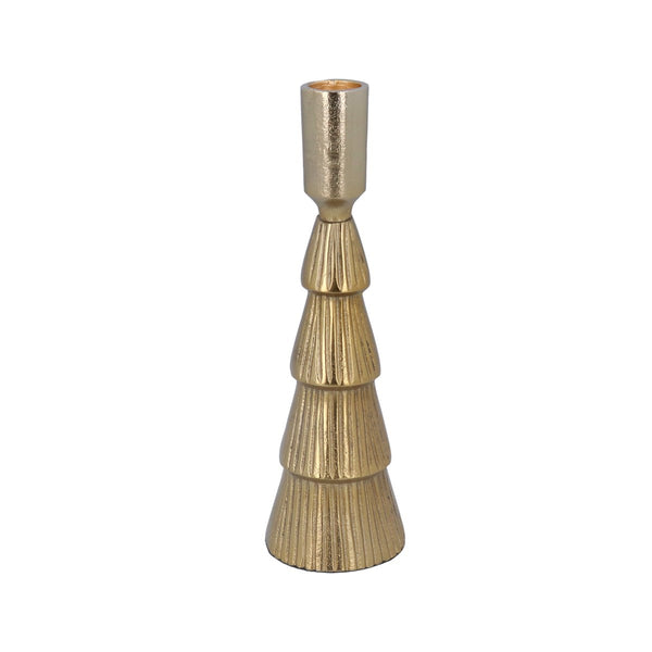 Gold Metal Ribbed Candlestick Small
