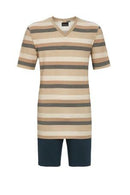 V Neck Striped Shorty Pyjama - Caramel