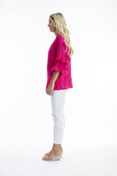 Cotton frill sleeve top - Pink