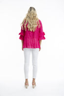 Cotton frill sleeve top - Pink