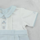 Pleated Yoke & Toy Romper - Pale Blue
