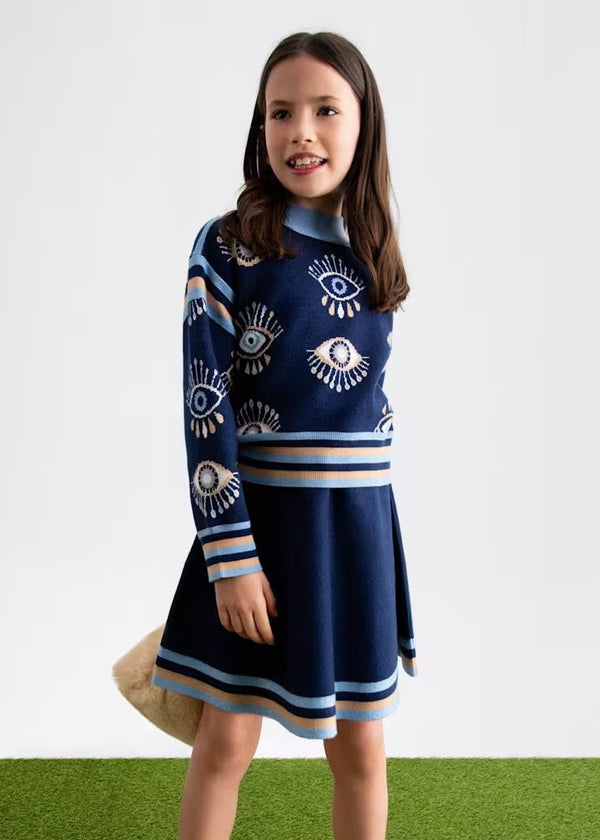Knit skirt jacquard set - Navy