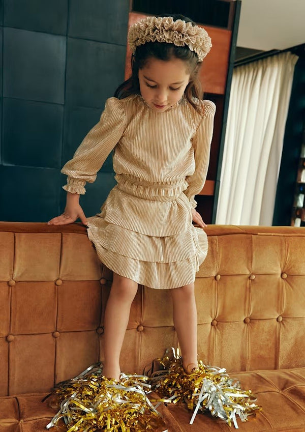 Pleated knit skirt set - Oat