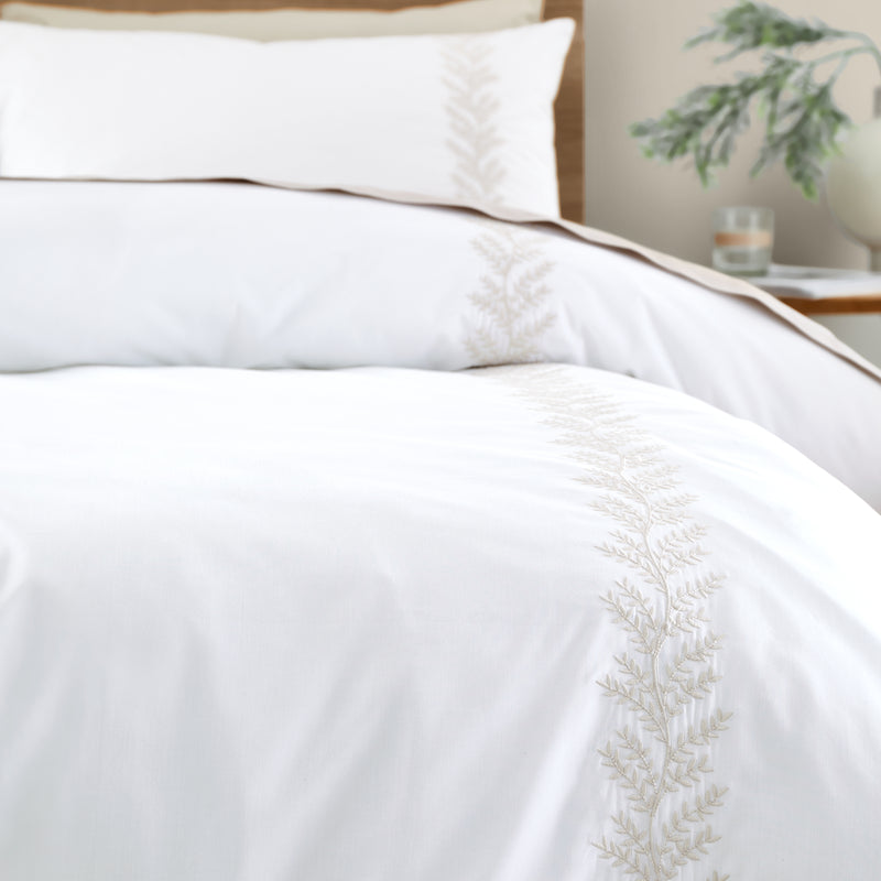 Embroidery Leaf Duvet Cover Set - Natural