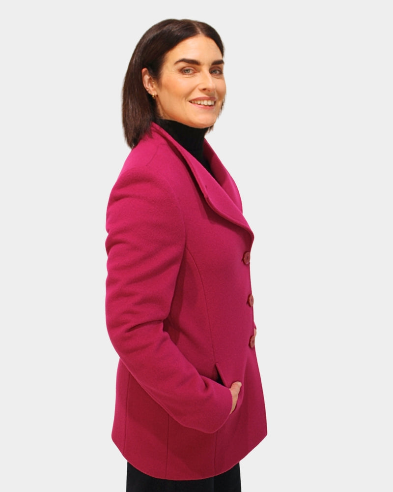 Round Neck Coat - Magenta