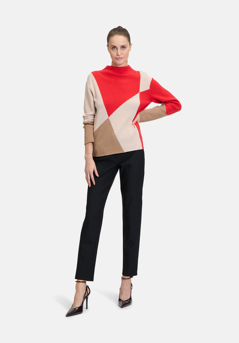 Graphic High Neck Jumper - Patch Red/nature