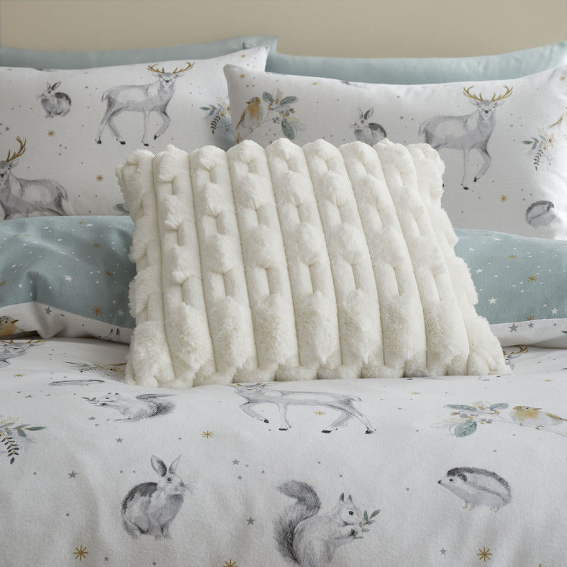 Carved Faux Fur Cushion - Cream