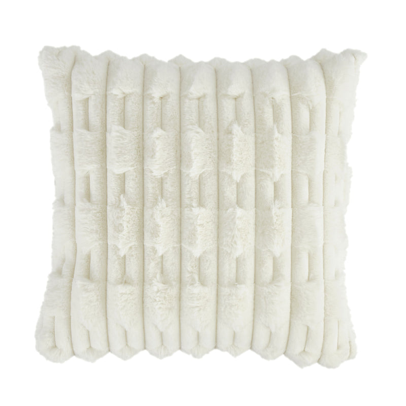 Carved Faux Fur Cushion - Cream