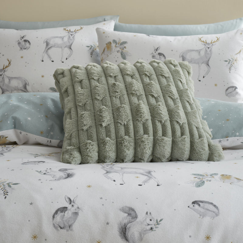 Carved Faux Fur Cushion - Sage