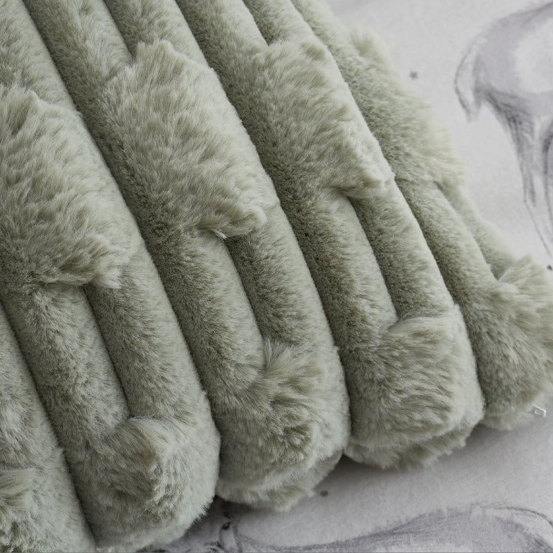 Carved Faux Fur Cushion - Sage