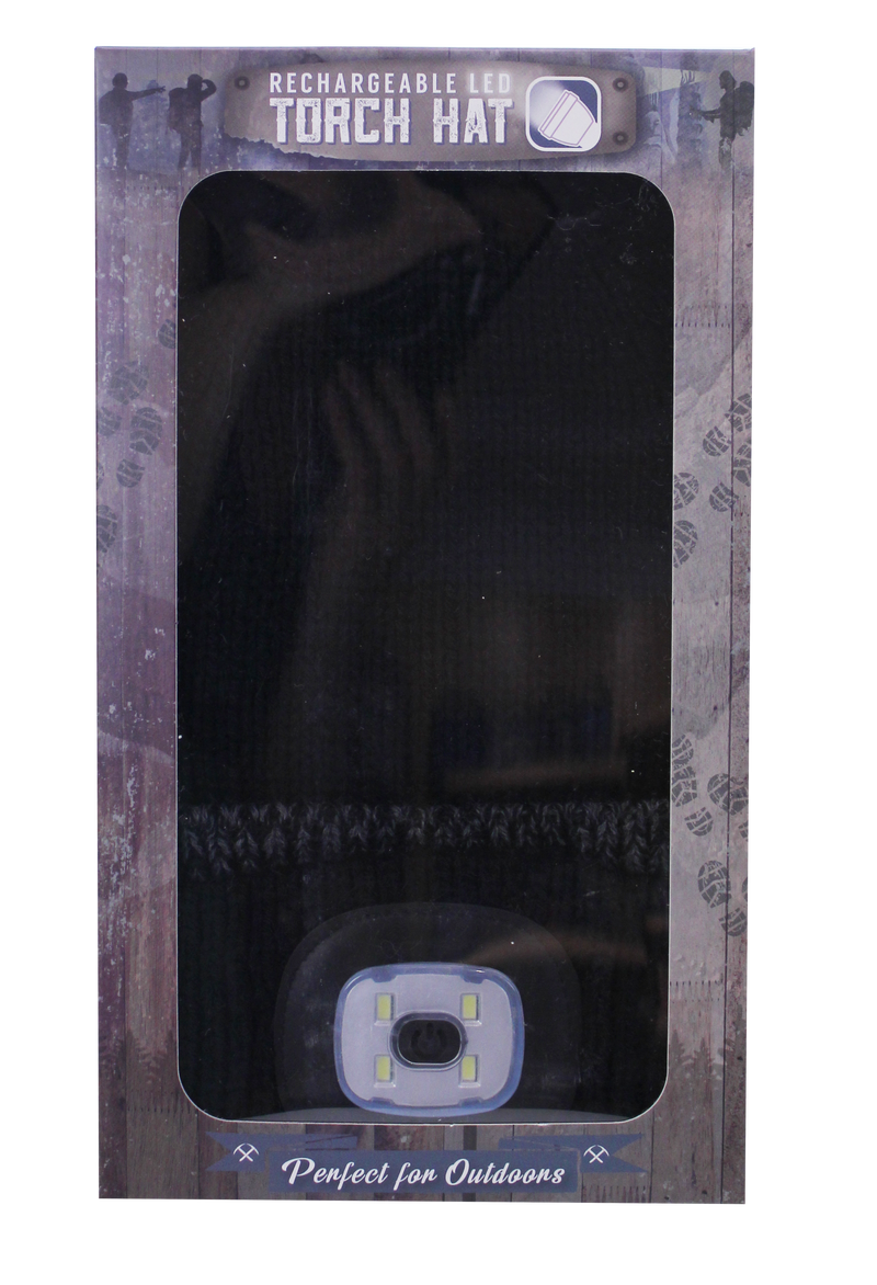 Rechargeable LED Torch Hat - Black