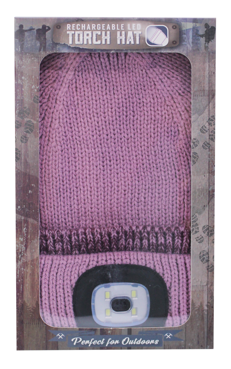 Rechargeable LED Torch Hat - Mauve