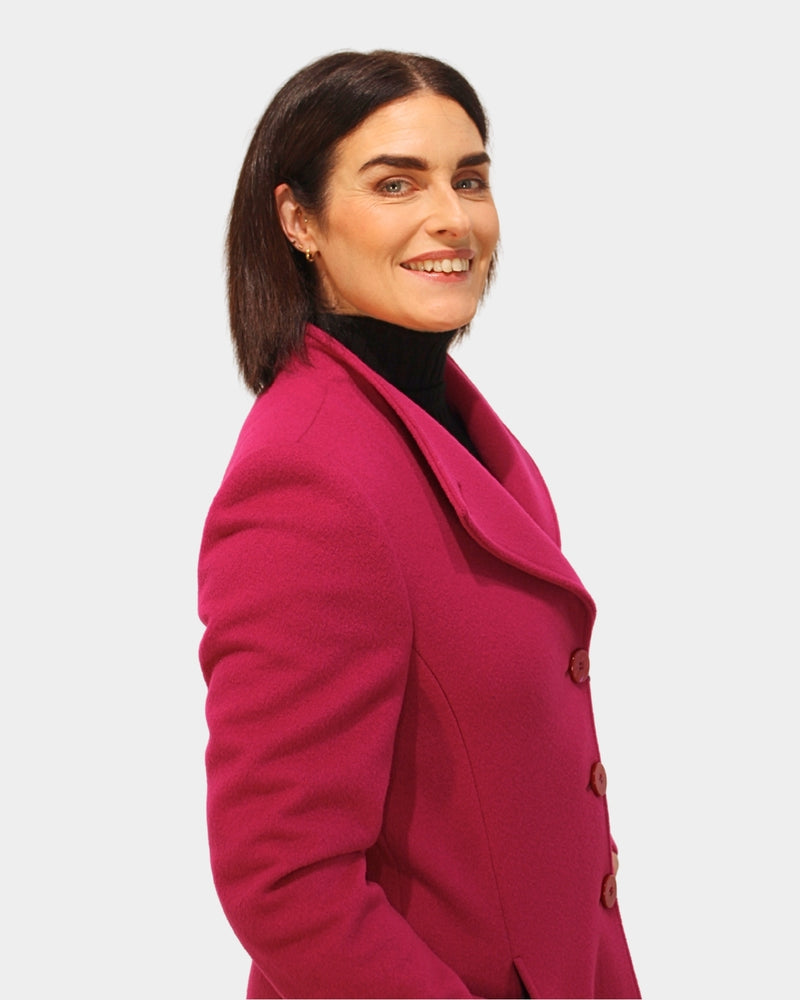 Round Neck Coat - Magenta