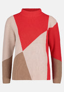 Graphic High Neck Jumper - Patch Red/nature