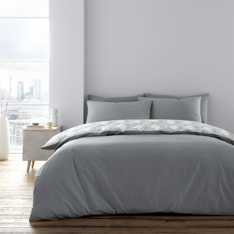 Atticus Geometric Duvet Cover Set - Grey