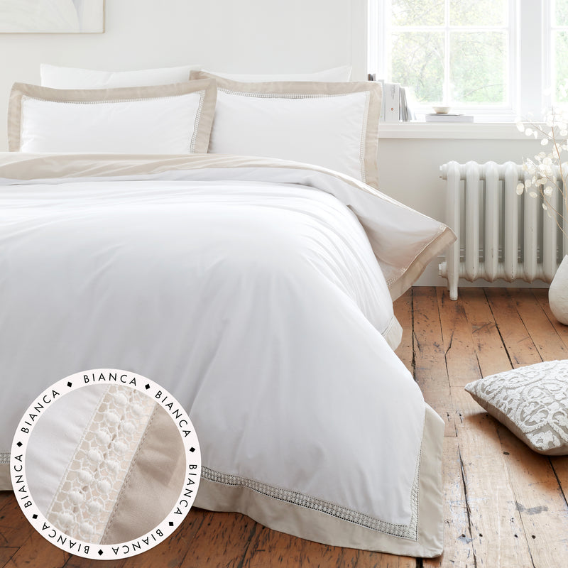 Oxford Lace Trim Duvet Cover Set - Natural