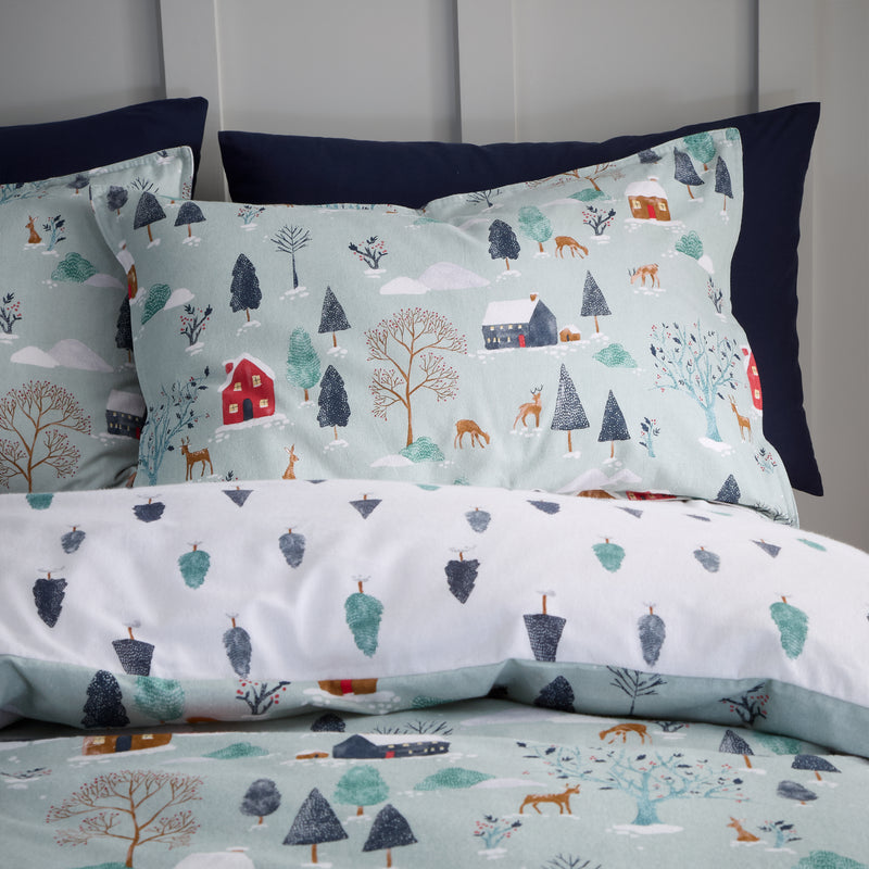 Winter Scene Duvet Cover Set - Blue