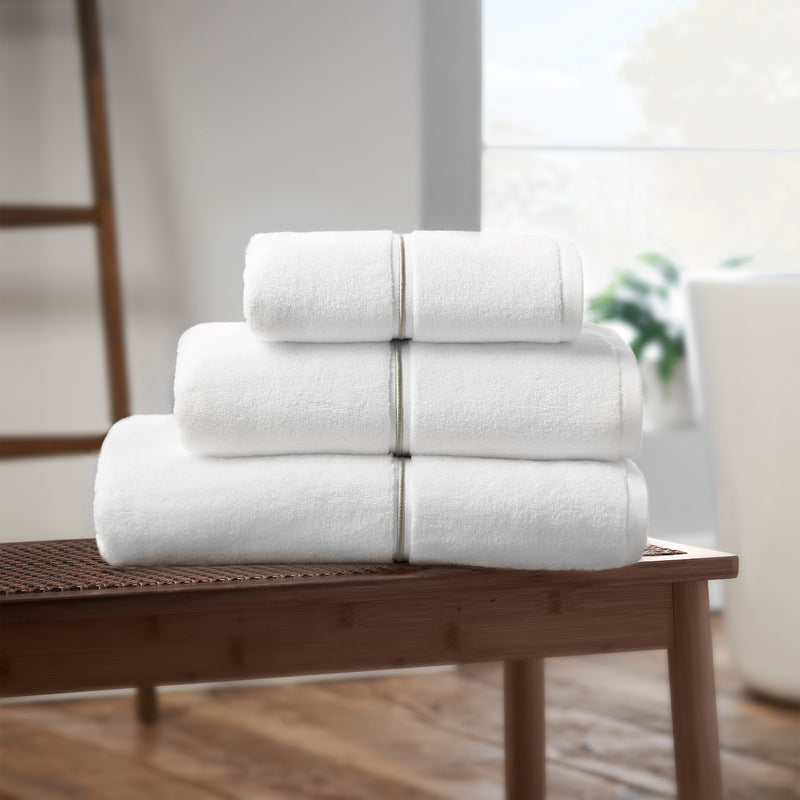 Zero Twist Satin Stitch Towels - White