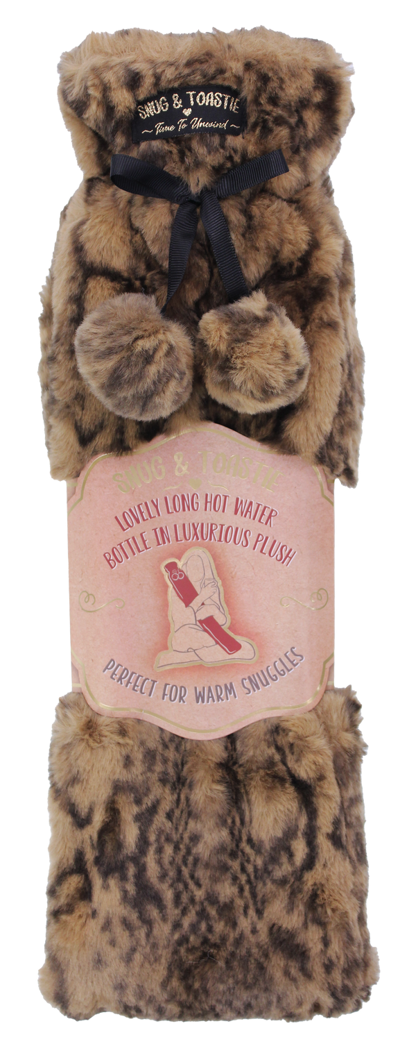 Extra Long Plush Hot Water Bottle - Brown & Black Print