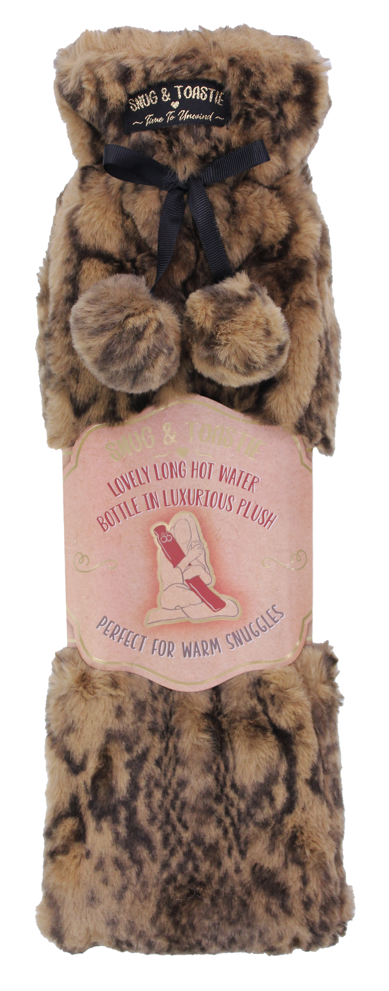 Extra Long Plush Hot Water Bottle - Brown & Black Print