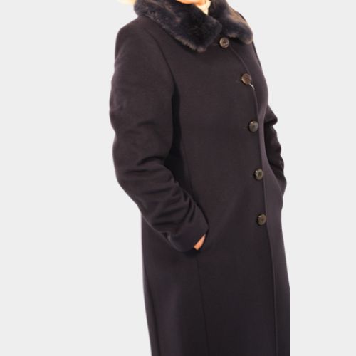 Fur Detail Coat - Navy