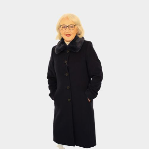 Fur Detail Coat - Navy